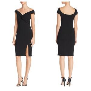 NEW Aqua Portrait Collar Twist Front Off Shoulder Dress Black Womens Small
